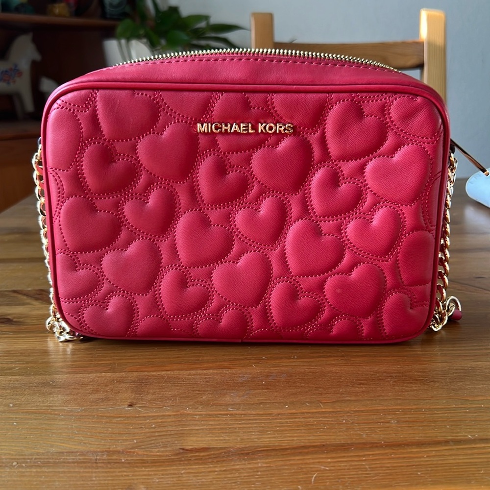 Michael Kors Valentines Red Heart Quilted Crossbody Bag